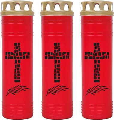 Produktbild von Grabkerze Rot 3er Pack, Brenndauer: 170 Stunden ( je Kerze ), Motiv: Kreuz