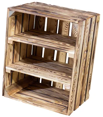 Produktbild von Stück geflammte/braune Holzkiste mit 2 Böden Quer 50cm x 40cm x 30cm Regal Holzregal Weinkiste Obstkiste Kiste