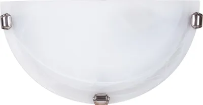 A white, semi-circular wall light fixture with a marbled pattern, held by three silver brackets.