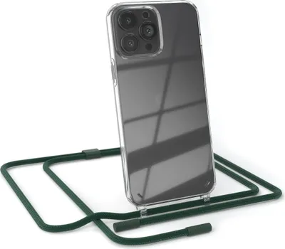 Produktbild von EAZY CASE Handykette für Apple iPhone 13 Pro Max, Clear Case aus Silikon, mit Umhängeband, abnehmbare Endstücke, Handyband in Grün