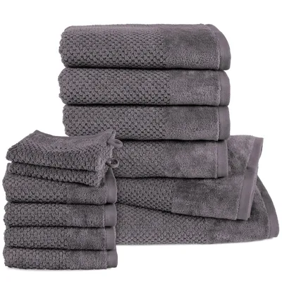 Produktbild von Pure Label 12.TLG Handtücher Set aus Baumwolle - 2x Badetuch 70x140 cm 4x Handtuch 50x100 cm 4x Gästetuch 30x50 cm 2x Waschlappen 16x21 cm, Grau