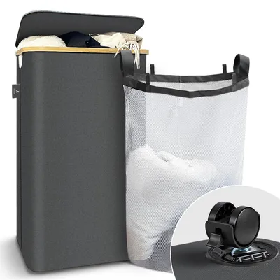 Produktbild von VOUNOT® Wäschekorb mit Deckel & Wäschesäcke Faltbarer Wäschesammler, 100L Grau
