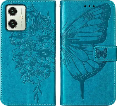 Produktbild von Mobigear Butterfly Motorola Moto G54 Hülle Klapphülle Geldbörse - Blau