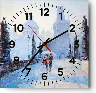 Produktbild von Wanduhr - Quadrat - Glasuhr - Brücke Stadt Prag - 30x30cm - Schleichendes Uhrwerk - Lautlos - zum Aufhängen bereit - Dekoration Modern - Wanddekoration aus Glas - C4AC30x30-3416