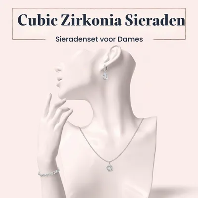 Produktbild von Schmuckset mit weißen Zirkonia, Halskette, Ohrringe, Armband, 18K vergoldet, für die Hochzeit