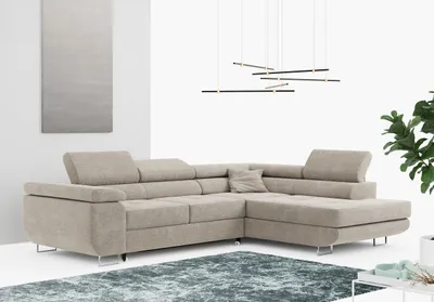 Produktbild von Ecksofa L-Form Couch mit Schlaffunktion und Verstellbare Kopfstützen - GUSTAW - Beige - Rechts