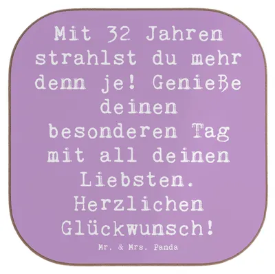 Produktbild von Mr. & Mrs. Panda Tischuntersetzer Spruch 32. Geburtstag - Lavendeltraum - Geschenk, Alter, Jubiläum, Abenteuer, Untersetzer Glas, Happy Birthday, für Gläser, genießen