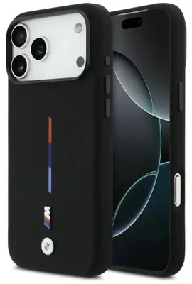 Produktbild von Hülle Case iPhone 17 Pro Max BMW MagSafe Silikon schwarz Tricolor Logo Metall