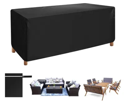 Image de Housse de protection pour mobilier de jardin, rectangulaire, 170x94x70 cm, tissu Oxford 420D, imperméable, couleur noire