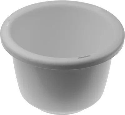 A plain gray mixing bowl viewed from a slight angle.