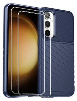 Obrázok produktu pre sada ochranných krytov 2v1 pre Samsung Galaxy A23 5G pozostáva z 2x ochranného skla 9H a 1x silikónového puzdra - modrý kryt