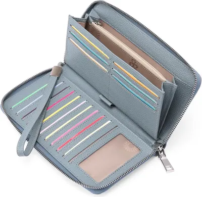 Image de Porte-monnaie femme cuir RFID fermeture éclair bleu ciel-a