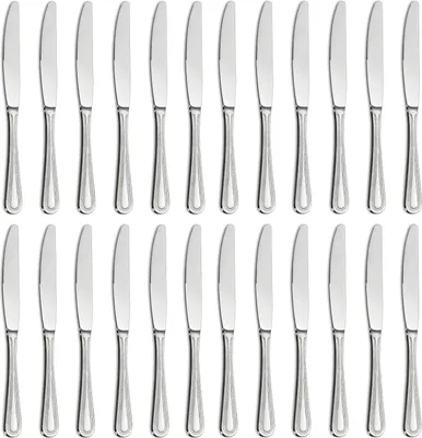 Produktbild von Tafelmesser 24 Stück, Edelstahl MesserSet，8.8inch (22.6 cm) Messer Set/Buttermesser/Besteck Messer mit Perlenrand, Geeignet für Haushalte/das Esszimmer, Hochglanzpoliert & Spülmaschinenfest