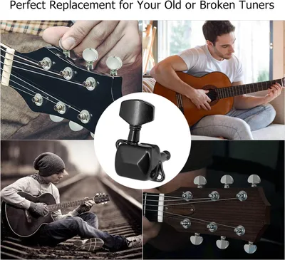 Obrázok produktu pre 6 ladiacich kolíkov pre gitarové struny, polouzavreté ladiace kolíky pre elektrickú akustickú gitaru (6 pravých, čierne)