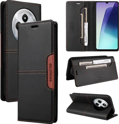 Obrázek produktu pro Pouzdro pro Xiaomi Redmi 14C, kožené flipové peněženkové pouzdro s přihrádkou na karty a stojánkem Černý