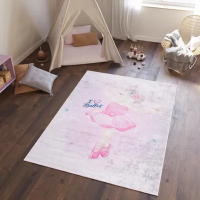 Image de Tapis Tapis EMMA Moderne Chambre Enfant Rose Chambre 140 x 200 cm