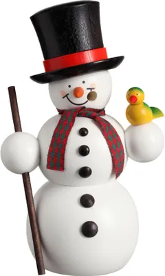 Produktbild von Schneemann mit Vogel (15cm) Räuchermann von Seiffener Volkskunst