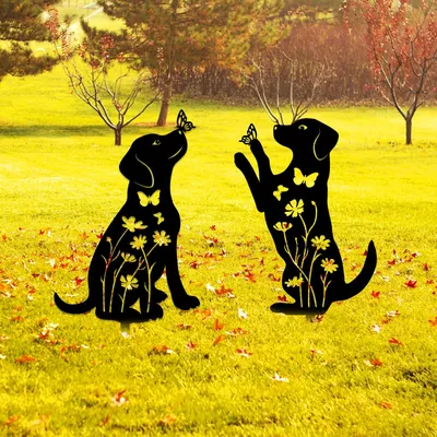Image de Omgoods - 2 décorations de jardin en métal pour chiens - Design unique pour votre jardin