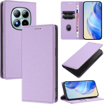 Produktbild von Litchi Leder Handyhülle für Xiaomi Redmi Note 15 Pro+ Wallet Kartenfächer Standfunktion Hülle Violett