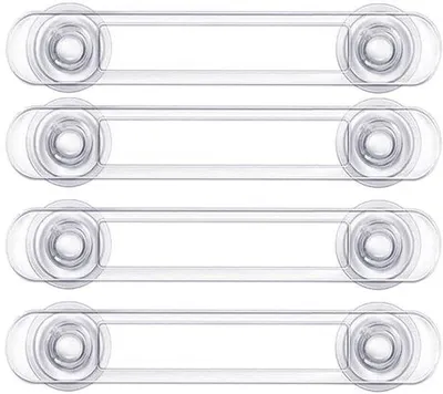 Produktbild von Unyqoos® Transparente Kindersicherungen für Schränke & Schubladen ohne Bohren, 4er-Set (ABS)
