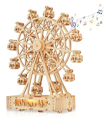 Image de Puzzle en bois 3D, modèle de grande roue, kit de construction, kit de bricolage, 120 pièces, bois, couleur marron