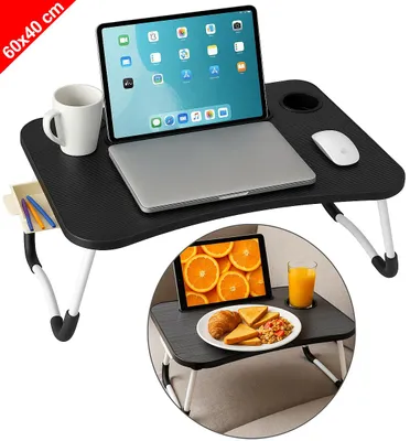 Produktbild von Betttablett Klappbar, Frühstückstablett mit Griff und Getränkehalter, Serviertisch, Ideal für Lesen und Arbeiten, Lapdesk mit Schublade 60x40x26cm