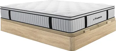 Produktbild von Set 180 x 200 cm Rahmen mit hellem Naturkarton + 28 cm dicke Matratze mit Taschenfedern und integriertem Topper - AMERICAN DREAM by YSMÉE