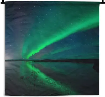 Produktbild von MuchoWow® Wandteppich Wandbehang Nordlicht - Island - Sternenhimmel - Grün - Wasser 150x150 cm Tapisserie Dekoration Wandtuch - Wohnaccessoires - Modernes