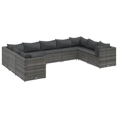 Produktbild von 9-tlg. Garten-Lounge-Set mit Kissen Grau Poly Rattan