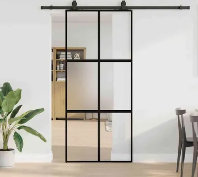 Obrázek produktu pro Designové posuvné dveře s kováním černé 90x205 cm z tvrzeného skla - Pokojové dveře 2025 New8778211 2parcel