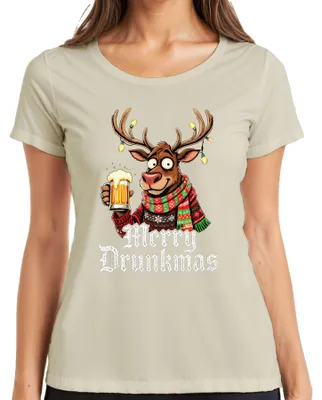 Immagine prodotto di Merry Drunkmas Reindeer with Beer Christmas Funny Gift Party Ladies T-Shirt, Nature, M