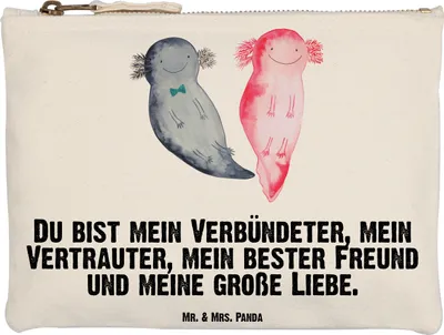 Produktbild von Mr. & Mrs. Panda Mäppchen Axolotl Freundin Grösse XL Große - Weiß - Geschenk, kosmetiktäschchen, pencil case, Liebe, Valentinstag, Kosmetiktasche, Kulturtasche