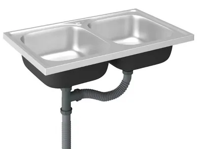 Produktbild von Spülbecken Küche - Doppelbecken Edelstahl - 800x500x155 mm - Wendbare Abtropffläche - Aufsatzmontage - Armeegrün