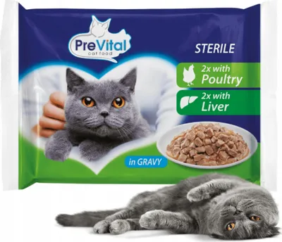 Zdjęcie produktu dla Pełnoporcjowa karma dla kotów PreVital sterile 4 x 100g 2x drób i 2x wątróbka w sosie