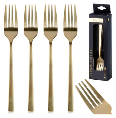 Produktbild von Dessertgabeln für Kuchen und Snacks, Stahl, Gold, 4 Stück, Satin, EXCELLENT HOUSEWARE 139768