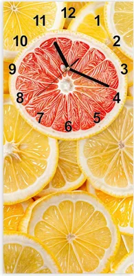 Produktbild von Wanduhr aus Glas mit Motiv Zitrusfrüchte- 30 x 60 cm - inkl. Aufhängesystem