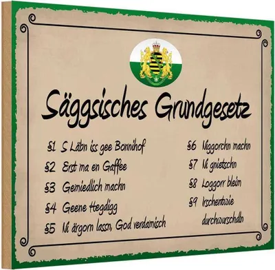 Produktbild von vianmo Holzschild 12x18 cm säggsisches Grundgesetz lustig Dekoration