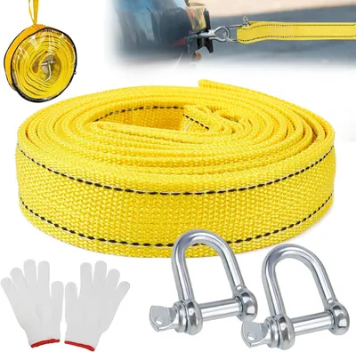 Imagen del producto de Cable de remolque de 4 metros, con una capacidad de tracción de 5 toneladas, con ganchos reforzados y guantes, para asistencia en caso de avería