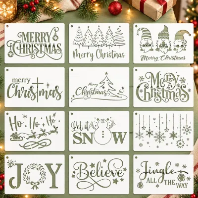 Image de 12 modèles de Noël pour peinture, des pochoirs réutilisables pour la décoration DIY