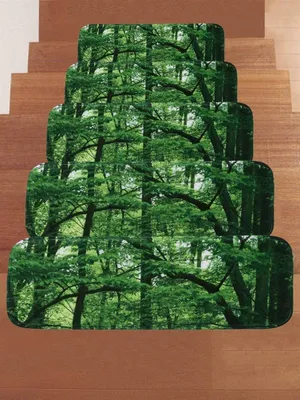 Produktbild von Stufenmatten Hochflor Innen Rechteckig Set Selbstklebend 1 Stück Wandmuster Treppenstufen Matten Anti Rutsch Waschbar Treppenschutz,Grün 22x70cm