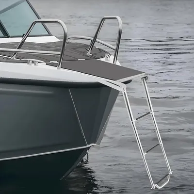 Produktbild von Poolleiter Edelstahl Leiter 3 Stufen rutschfest Badeleiter, klappbar Teleskopisch Schwimmdeckleiter für Boot, Yacht, Pool und Ponton, bis 300kg Tragkraft