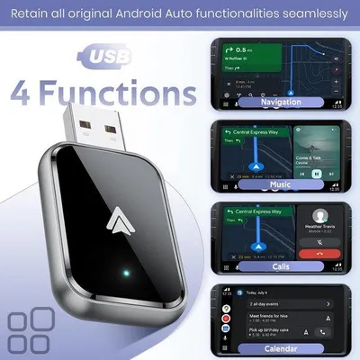 Zdjęcie produktu dla Adapter Android Auto, bezprzewodowy, USB-C, niewielki, stabilny, szybki, obsługujący oryginalne kable samochodowe