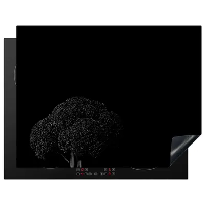 Produktbild von KitchenYeah© Herdabdeckplatte Brokkoli auf schwarzem Hintergrund in Schwarz und Weiß , 77x59cm, Küche Deko, Glaskeramikkochfeld Herdabdeckung, Abdeckplatte fùr Kochfeld