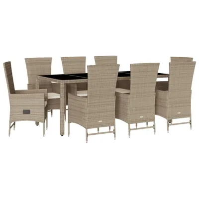 Produktbild von 9-tlg. Garten-Essgruppe mit Kissen Beige Poly Rattan