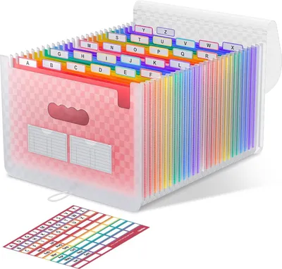 Imagen del producto de Carpetas de 26 compartimentos, expandibles, en formato A4/Carta, con separadores de colores, para una mejor organización