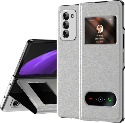 Image de Etui mince en cuir pour Samsung Galaxy Z Fold 2 5G, avec fenêtre d'affichage et fonction stand Blanc litchi