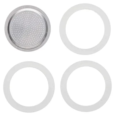 Dichtungsset für 6-Tassen-Espressomaschine – 3 Silikondichtungen + 1 Alufilter