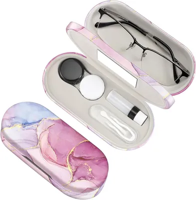 Productafbeelding van Brillenetui Contactlenzendoosje - Dubbel Brillendoosje - Veilige Opslag - Inclusief Spiegel - 16 x 7.4 x 4.5 cm - Zwart