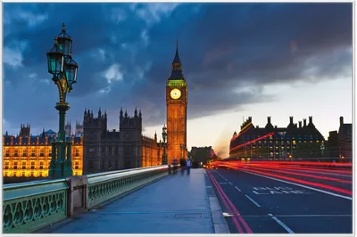 Produktbild von Wallario Wandbild London- Big Ben bei Nacht, Größe: 61 x 91,50 cm, Poster mit weißem Aluminiumrahmen