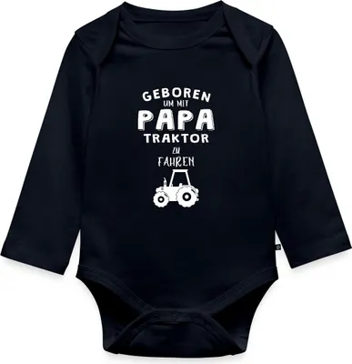 Produktbild von Spreadshirt Geboren Um Mit Papa Traktor Zu Fahren Tages Baby Body Langarm, 68 (3-6 M.), Navy